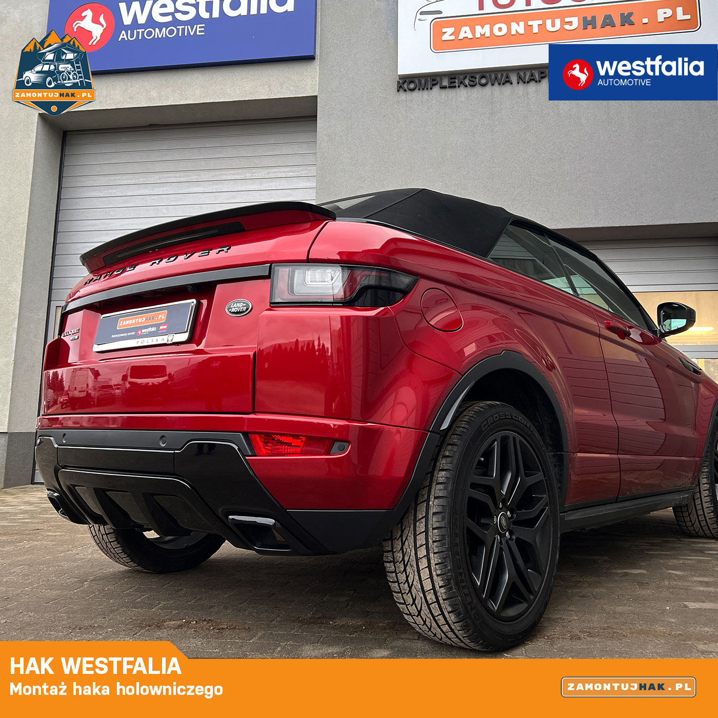 Range Rover Evoque bez widocznej kuli haka po wypięciu